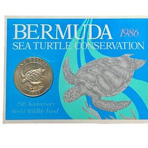 Bermuda 1986 Sea Turtle Conservation One Dollar Coin 25th Anniversary World